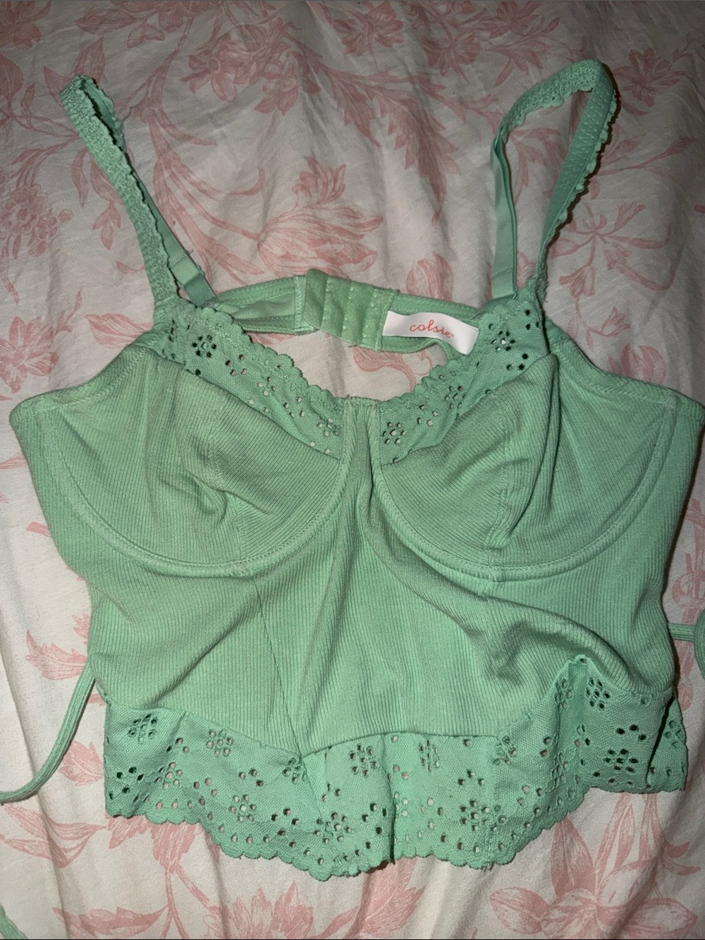 Colsie Mint Green Eyelet Trim Ribbed Camisole